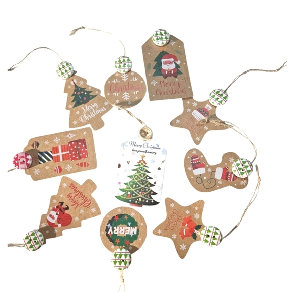 Hand Crafted Upcycled cardboard Chritsmas tags Handmade ornaments holiday button - Picture 1 of 17
